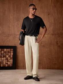 Business Casual AKNOTIC 男士人字纹提花宽松裤，适合圣诞派对、商务休闲、秋季穿着，可作为送给男友的礼物。另有男士高腰阔腿裤、百褶西装裤、宽松奶油色工装裤等款式可选。 - 白色 - 查看 6