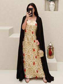 Al Najma 女士拼接流苏装饰优雅收腰派对阿拉伯连衣裙 - 彩色 - 查看 9