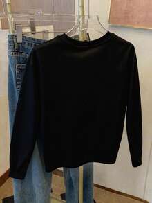 Resyla Shiny Bow Sequin Embroidery Casual Long Sleeve Round Neck T-Shirt, A Gift For Friends