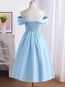 1pc Teen Girl Casual Woven Butterfly Decor Adjustable Strap Fitted Waist Flared Hem Midi Dress, Elegant For Daily Wear, Party, Vacation, Teens & Young Girl, Light Blue - Blue - View 2
