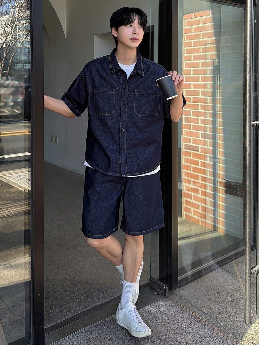 DAZY Men's Solid Blue Washed Denim Suit, Summer - Blue - View 1