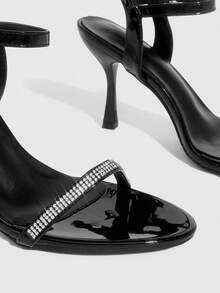 CUCCOO SZL Women's Rhinestone Buckle Design Fashion Daily Wear High Heel Sandals Summer Shoes - Black - View 6