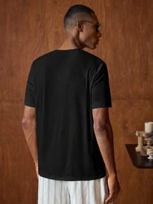 AKNOTIC Business Casual Bộ áo thun nam màu trơn tối giản cổ tròn tay ngắn màu đen, áo thun nam trơn, áo thun đen nam. - màu đen - Xem 6