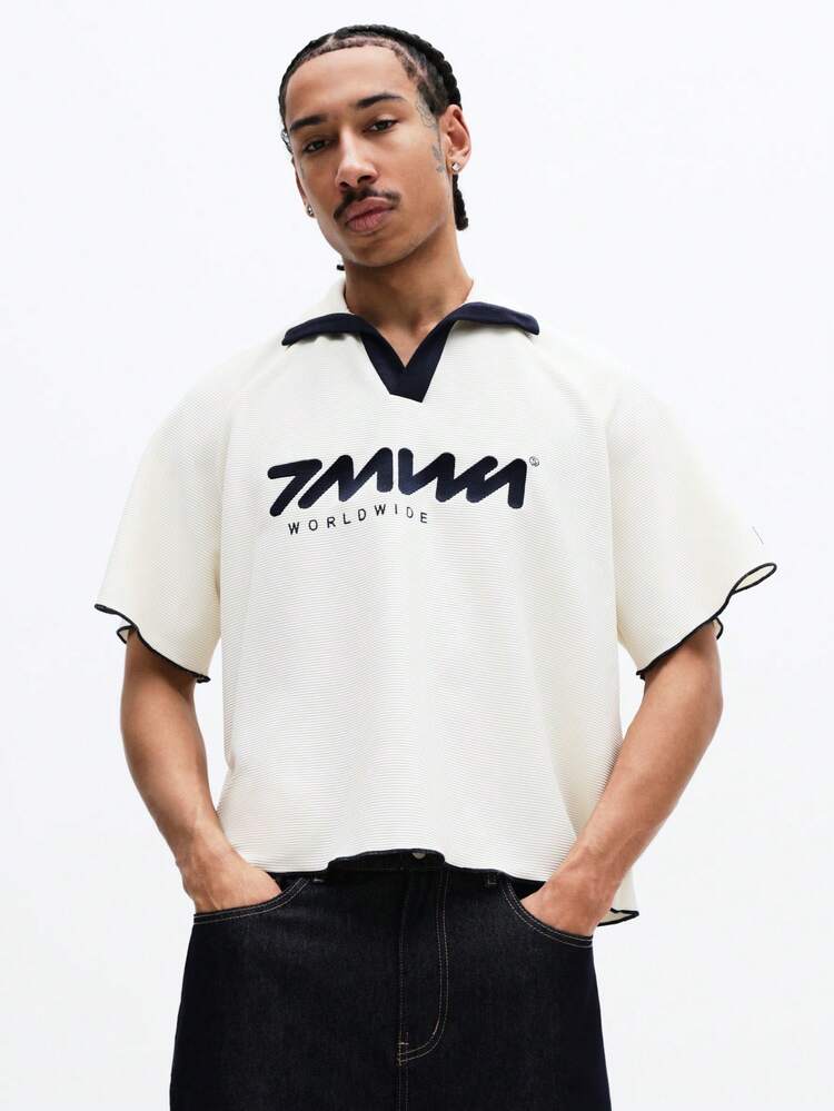 Crop Fit Embroidered Ribbed Polo Shirt