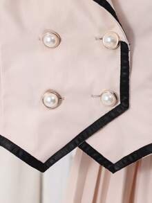 Conjunto de blusa sin mangas y falda plisada para niñas, adecuado para la escuela, salidas y otras ocasiones - Albaricoque - Ver 3