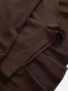 SHEIN Girlism Teen Girls Brown Solid Color Metal Flower Decor Ruched Shoulder Ruched Hem Fashionable Dress Cute Dress Brown Dress Asymmetric Neck Dress Ruffle Dress Short Dress One Shoulder Dress - Brown - View 6