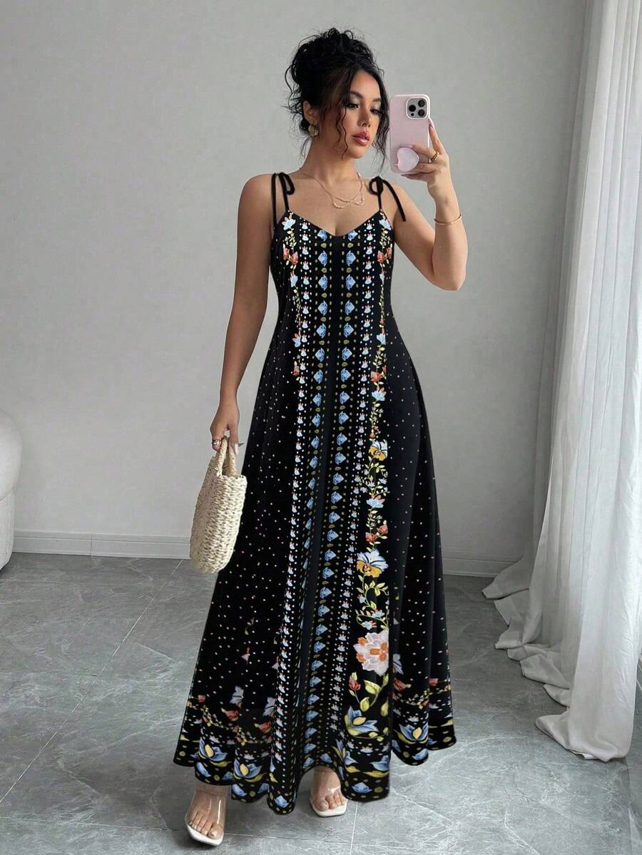 Rafferiza 女士宽松印花吊带连衣裙，度假沙滩装 - 彩色 - 查看 1