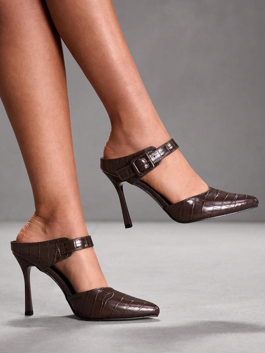 CUCCOO SZL Women's Pointed Toe Buckle Design Everyday Commute Fashion High Heel Sandals Valentine's Day - Black - View 1