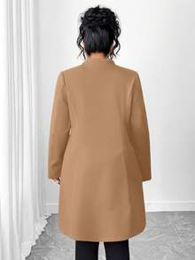 SHEIN Tall CURVE Áo khoác ngoài thời trang cổ đứng dành cho nữ cỡ lớn, thích hợp cho công sở. - Màu Khaki - Xem 2