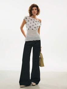 Poéselle 波点印花不对称领套头衫 - 白色 - 查看 4