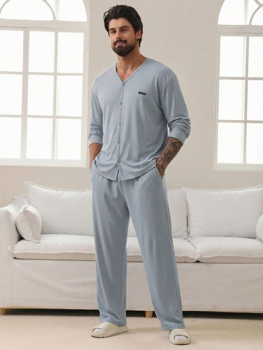 DAZY Men's Blue Label Casual Loungewear Set, Spring/Autumn - Blue - View 1