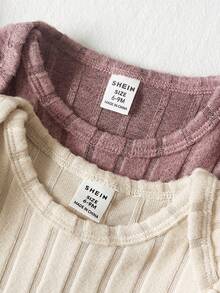 SHEIN 2 piezas Pelele de niña bebé con acanalado y decoración floral linda, versátil para otoño/invierno - Multicolor - Ver 5