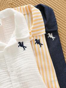 SHEIN 3件套男婴夏季休闲百搭格子、条纹、印花短袖衬衫套装，适合生日派对、锐舞派对、晚宴、演出、婚礼、迎婴派对、一周岁生日庆祝等场合。 - 彩色 - 查看 6