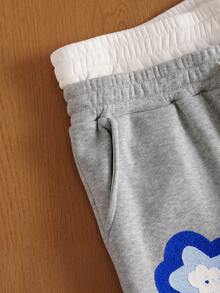 TOKVUE Men's Casual Floral Embroidery Drawstring Waist Sweatpants - Grey - View 5