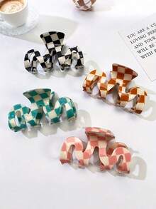 Joivida 1pc/4pcs, Women's Acrylic Chessboard M Hair Clips - Elegant Retro Design, Black And White, Cyan And Cream, Orange And Beige, Pink And Gray - Perfect For Daily Use, Vacation, Office And Thanksgiving - Multicolor - View 11