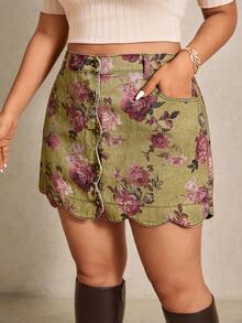 Elaquor 大码女式时尚贝壳边印花迷你裙，夏季 - 彩色 - 查看 5