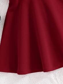 SHEIN Đầm thường ngày tay phồng màu trơn cho bé gái - Màu Đỏ Sâu - Xem 3