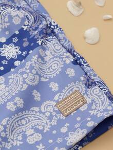 Quần bơi SUMWON họa tiết Paisley với cạp chun và dây rút, thích hợp cho bé trai tuổi teen, đi biển, hồ bơi, nghỉ mát, đồ bơi thường ngày. - Màu xanh lam - Xem 4