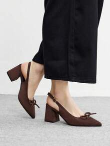 CUCCOO BIZCHIC Women's Classic Burgundy Pointed Toe Mid Chunky Heel Slip-On Pumps, Versatile For Commuting, Dating, Party, Holiday, Wedding For Christmas Spring Shoes - chestnut brown - View 5