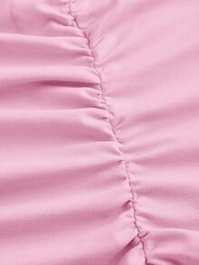 SHEIN EZwear 粉色针织女式不对称领口褶皱鱼尾长裙，春夏款 - 粉色 - 查看 4