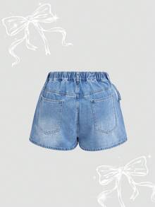 SHEIN MOD 大码牛仔短裤，休闲修身短裙，蓝色 - 淺色水洗藍 - 查看 2