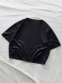 AXEPEAK Camisa polo casual de manga corta con estampado de letras para hombre, holgada - Negro - Ver 2