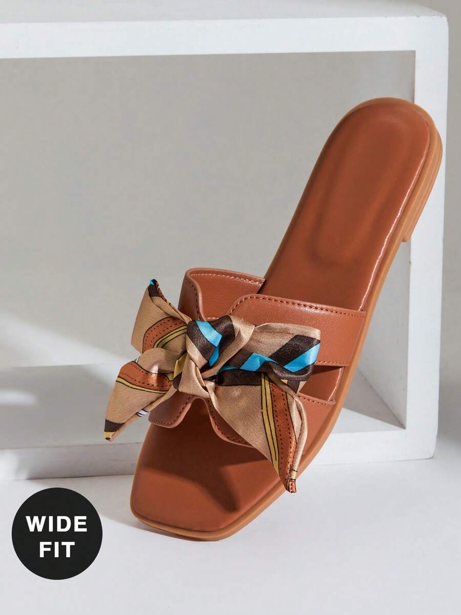 SHUZIA Sandal đế bằng dáng rộng dành cho nữ, kiểu dáng thanh lịch, trang trí ruy băng, thích hợp cho ngày Valentine. - màu nâu - Xem 1