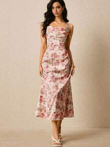 Poéselle 女士碎花扭结前襟连衣裙 - 紅色 - 查看 7