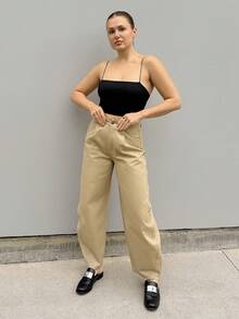 Kuleshova Solid Slim Cami Crop Top - Black - View 1