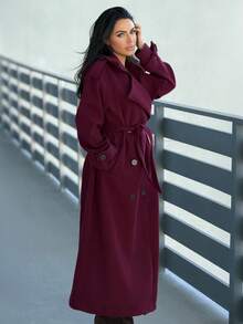 Durrani Popal Áo khoác dài tay màu đỏ tía đơn giản cài nút phía trước cho nữ, trang phục thường ngày giản dị, áo khoác len dài màu đỏ tía cổ điển, ấm áp và dày dặn vào mùa đông, trang phục khoét rỗng, trang phục lễ tạ ơn cho phụ nữ, trang phục Halloween cho phụ nữ, áo khoác dài mùa đông, trang phục giáng sinh cho phụ nữ, áo khoác dài cho phụ nữ, trang phục mùa thu cho phụ nữ - Màu Đỏ Sâu - Xem 5