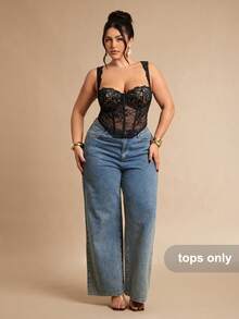 SHEIN BAE Áo ngực ren đen thanh lịch cỡ lớn dành cho nữ, áo ngực trong suốt gợi cảm, ngày lễ tình nhân - màu đen - Xem 6