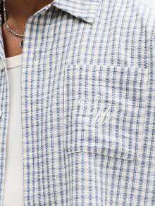 SUMWON 修身格纹短袖衬衫，带胸袋，休闲夏季周末男装，适合办公室穿着 - 藍白色 - 查看 6