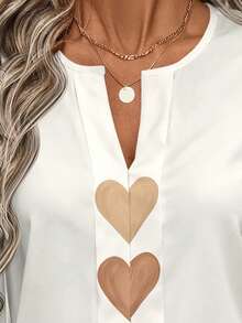 SHEIN LUNE 女士休闲爱心印花衬衫，适合春秋季穿着 - 白色 - 查看 5