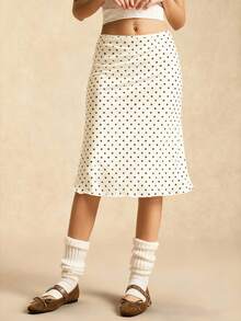 Easelle 咖啡棕色网眼波点女士休闲夏季半身裙 - 杏色 - 查看 4