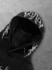 ROMWE MEN Street Life Men's Halloween Dark Metal Punk Style Streetwear Loose Fit Skull & Cross Print Hoodie Sweatshirt