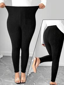 Elenzga سراويل ليجنز كاجوال بخصر مطاطي للمرأة ذات الحجم الكبير - الأسود - مشاهدة 1