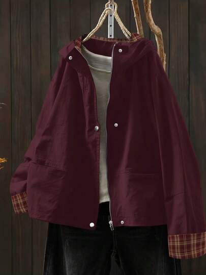 Linhara Kurtka z kapturem w kratę i patchwork w dużym rozmiarze