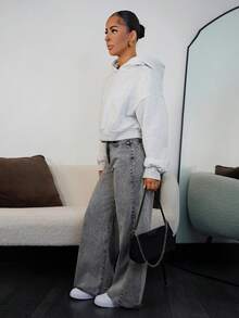 SAYEHFBABY Women's Plain Simple Denim Trousers For Daily Wear Y2k - Grey - View 4