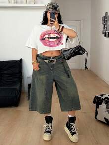 Coolane 女款大尺碼夏季秋季街頭風 Grunge 日常穿著復古 Y2K 外出約會嘻哈休閒唇形圖案粉色上衣 - 白色 - 查看 5