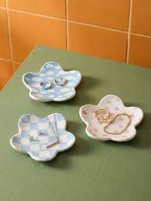 Joivida 1 Stück, elegantes Blumenmuster Schmuckschale - Rosa Grün, Gelb, Rosa, Blau oder Schachbrettmuster - Ohrring, Ring, Halskette Aufbewahrungsschale - Schminktisch, Schreibtisch Dekoration - Geschenk zum Geburtstag/Valentinstag für Frauen - langanhaltend Keramik Dekorationen, Schmuckausstellungsregale, Schlüsselanhänger, handgemalter Schmuck, Halsketten Regale, Mode Displays, Ring Schalen, Schmuckausstellungsschalen - Verschiedenfarbig - Übersicht 2