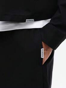 SUMWON Men Long Sleeve Zip Up Cropped Jacket And Wide Leg Pants Two Piece Co Ord Set With Pockets Plain - Black - View 6