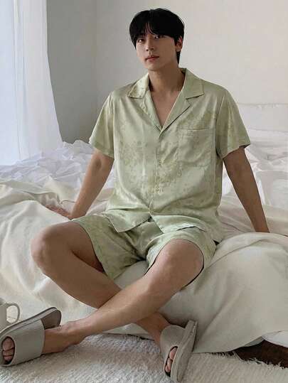 DAZY 男士夏季短裤衬衫睡衣套装