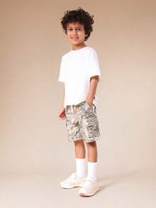 SUMWON Quần short kaki rằn ri cho bé trai với nhiều túi và kiểu dáng rộng rãi, thích hợp cho các hoạt động ngoài trời mùa hè và mặc thường ngày. - xanh quân đội - Xem 3