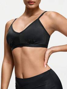 SHAPORA 1pc Black Shiny Fabric Wireless Minimizer Bra With Lift And Side Support For Small Bust Women - Black - View 5