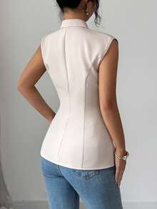 Elenzga 女士春夏新款极简通勤风，都市职业装，适合独立日、情人节、新年派对等场合，修身腰线，商务办公，日常穿着，浅杏色休闲西装外套 - 杏色 - 查看 2