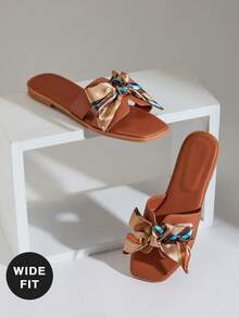 SHUZIA Sandal đế bằng dáng rộng dành cho nữ, kiểu dáng thanh lịch, trang trí ruy băng, thích hợp cho ngày Valentine. - màu nâu - Xem 6