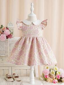 Đầm ngắn tay cổ Peter Pan phối màu, họa tiết hoa jacquard thanh lịch và dễ thương cho bé gái. - Nhiều màu - Xem 2
