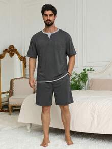 DAZY Bộ đồ ngủ nam màu xám tay ngắn và quần short, thích hợp cho mùa hè. - Xám - Xem 3