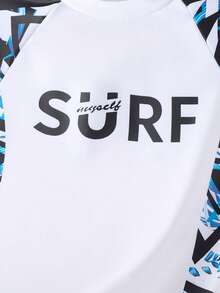 SHEIN Bộ 2 món đồ bơi trẻ em/bé trai tuổi teen, kiểu dáng thường ngày, đa năng, cổ tròn, tay ngắn, in họa tiết, gồm áo và quần bơi. - Nhiều màu - Xem 5