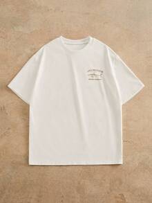 HIMLAND 男士休闲字母鲨鱼印花圆领短袖T恤 - 白色 - 查看 4